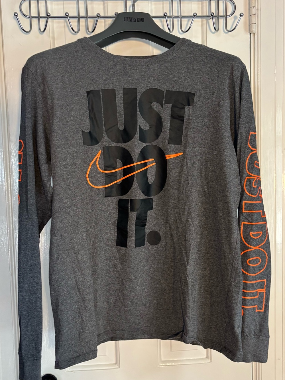 Nike Men's 'Just Do It' Long-Sleeve T-Shirt - Gray with Orange Logo